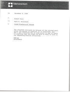 Memorandum from Mark H. McCormack to Robert Kain