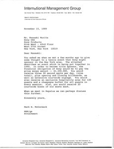 Letter from Mark H. McCormack to Masaaki Morita