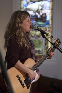 Dar Williams, at sound check at the First Congregational Church in Wellfleet