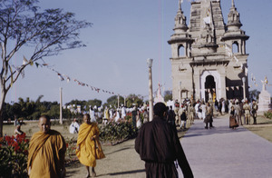 Monks vist the Mulagandhakuti vihara Buddhist temple
