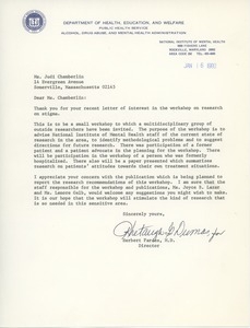 Letter from Herbert Pardes to Judi Chamberlin