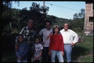 Dan and Nina Keller with two children, Roy Finestone, and unidentified man, Wendell Farm