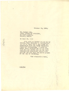 Letter from W. E. B. Du Bois to Lajpat Rai
