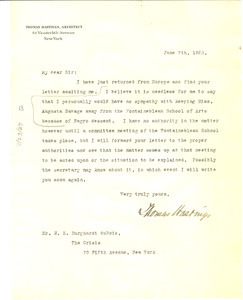Letter from Thomas Hastings to W. E. B. Du Bois