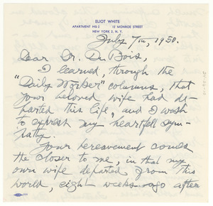 Letter from Eliot White to W. E. B. Du Bois