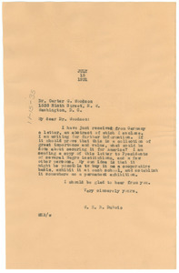 Letter from W. E. B. Du Bois to Carter G. Woodson