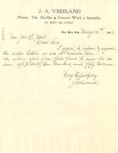 Letter from J. A. Vreeland to John E. Nail
