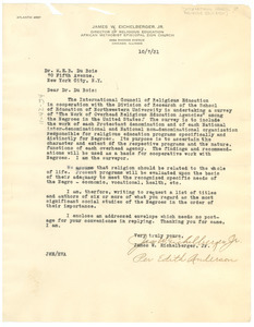 Letter from The International Council of Religious Education to W. E. B. Du Bois