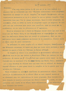 Letter from W. E. B. Du Bois to Henri La Fontaine