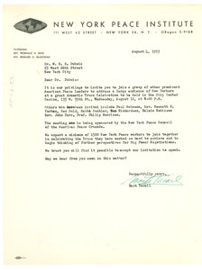 Letter from New York Peace Institute to W. E. B. Du Bois