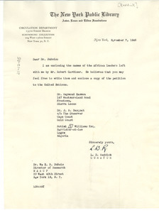 Letter from L. D. Reddick to W. E. B. Du Bois