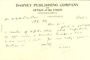 Letter from Wendell Phillips Dabney to W. E. B. Du Bois