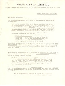 Circular letter from Marquis Who's Who to W. E. B. Du Bois