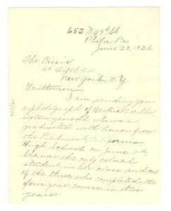 Letter from Elizabeth B. Miller to the Crisis