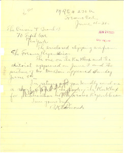 Letter from B. K. Edmonds to W. E. B. Du Bois