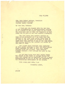Letter from Crisis to Bethune-Cookman College