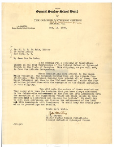 Letter from J. A. Martin to W. E. B. Du Bois