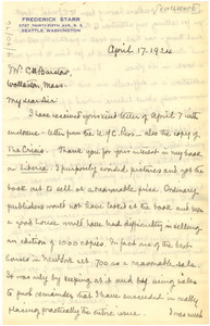 Letter from Frederick Starr to E. H. Barstow