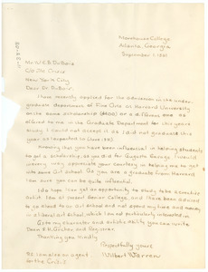 Letter from Wilbert Warren to W. E. B. Du Bois