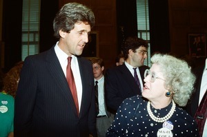 Sen. John Kerry (left) on day of John Olver's swearing-in as U.S. Representative for the 1st District, Massachusetts