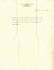 Letter confirming Alumni Hall designers (Sept. 20, 1926)