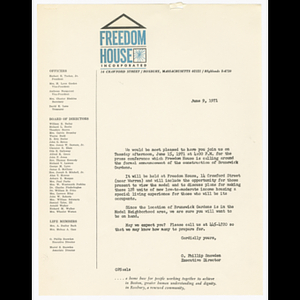 Letters from O. Phillip Snowden about press conference regarding Brunswick Gardens on June 15, 1971