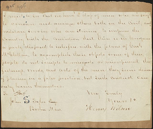 Letter written by Henry Wilson, 1860s(?)