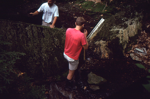 Weir Day 10 August 1993. David Dethier upstream and student downstream from v-notch.
