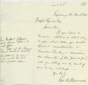 Letter from George B. Barrows to Joseph Lyman