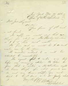 Letter from the New York Tribune to Joseph Lyman