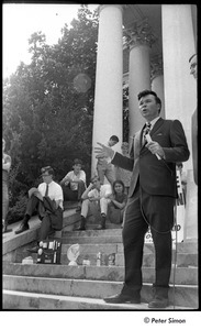 Bill Baird press conference at the University of Maryland: Baird on the steps of the Reckord Armory