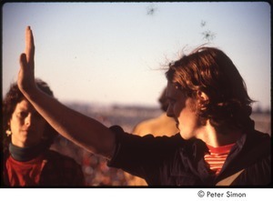 MUSE concert and rally: Sam Lovejoy, shielding his eyes from the sun at the No Nukes rally