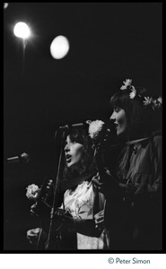 Joan Baez and Mimi Farina performing at the Newport Folk Festival