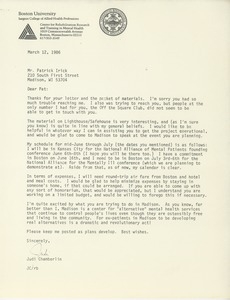 Letter from Judi Chamberlin to Patrick Irick