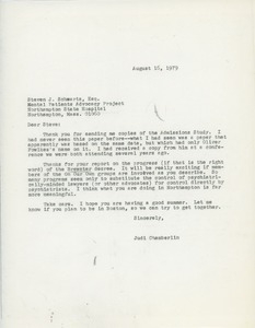 Letter from Judi Chamberlin to Steven J. Schwartz