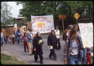 Antinuclear demonstration by Western Mass. Women for Survival and the American Friends Service Committee, demanding an end to the arms race