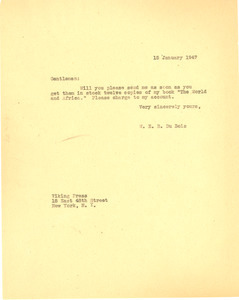 Letter from W. E. B. Du Bois to Viking Press