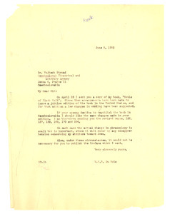 Letter from W. E. B. Du Bois to Czechoslovak Theatrical and Literary Agency
