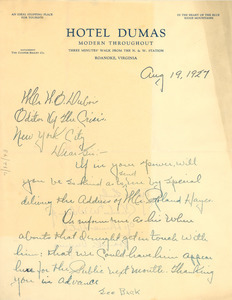 Letter from Charles W. Wilson Jr. to W. E. B. Du Bois