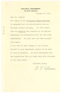 Letter from N. P. Tillman to W. E. B. Du Bois