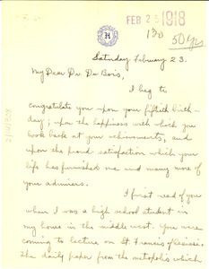 Letter from Arthur Blaine Harrold to W. E. B. Du Bois
