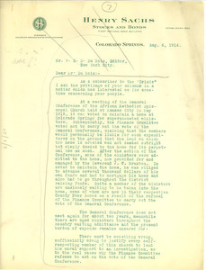Letter from Henry Sachs to W. E. B. Du Bois