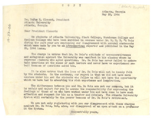 Letter from Atlanta University students to Rufus E. Clement