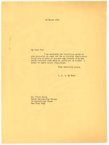 Letter from W. E. B. Du Bois to Peter Honig