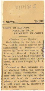 Right to exclude Negroes from primaries in court