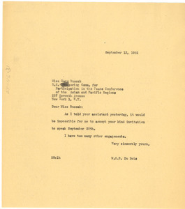 Letter from W. E. B. Du Bois to U. S. Sponsoring Committee for Participation in the Peace Conference of the Asian and Pacific Regions