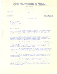 Letter from United Public Workers of America to W. E. B. Du Bois