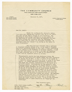 Letter from John Haynes Holmes to Robert Morss Lovett, November 30, 1927