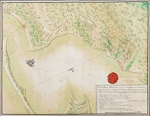 Plano del puerto de Panzacola en el qe. se manifiestan las marchas, campamentos y ataque de las tropas Espanolas