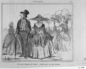 Nouveaux chapeaux de dames, - inventés par un mari jaloux.